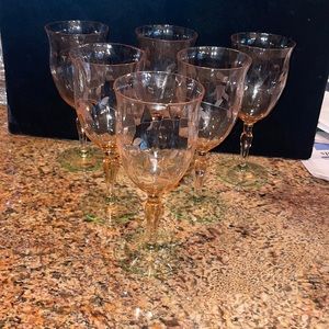 Antique 20’s Weston Etched Watermelon Wine and Water 12 Glasses